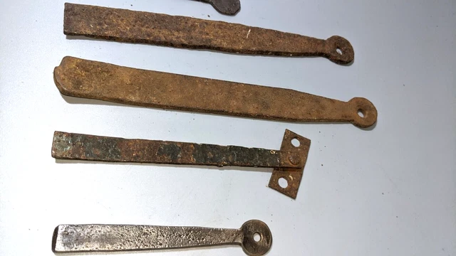 Lot Of 10 Old Forged Strap Hinges early primitive, barn, door, farm 2
