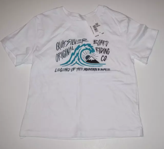 Quiksilver Little Boys Size 4 Short Sleeve White Logo Tee T-Shirt Cotton