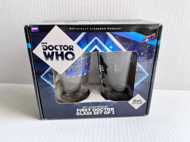Dr. Doctor Who 50th Anniversary First Doctor 16 oz. Glass Set of 2
