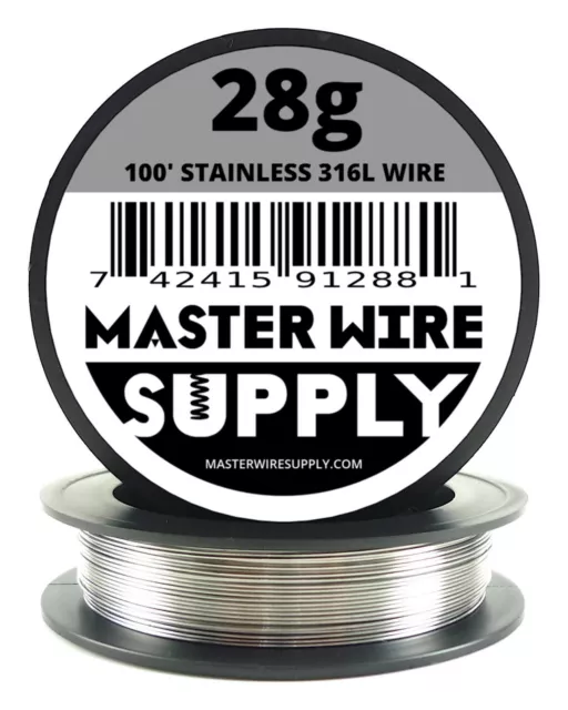 MWS - SS 316L - 100 ft. 28 Gauge AWG Stainless Steel Resistance Wire 28g 100’ 