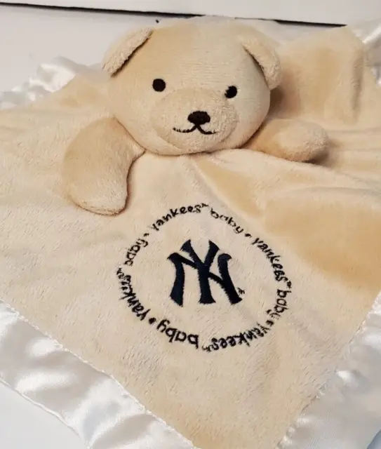 NY NEW YORK Yankees Lovey MLB Baby Security Blanket Plush Baseball Tan Blue EUC