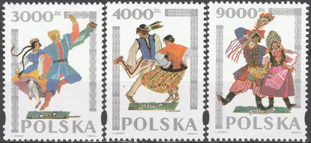 Poland 1994 - Polish folk dances by Zofia Stryjeńska - Fi 3342-3344 MNH**