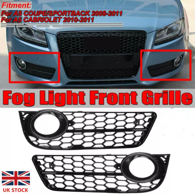 Pair HONEYCOMB HEX Front Bumper Fog Light Grille Cover for Audi A5 Coupe 2008-11