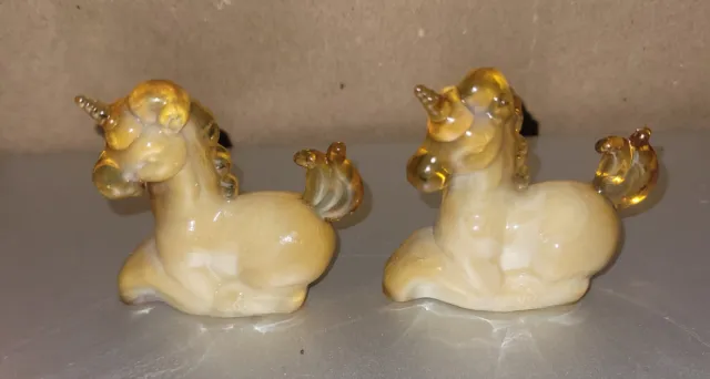 Boyd Art Glass Little Lucky Unicorn - Lot 2 - Amber Slag - B Diamond Line