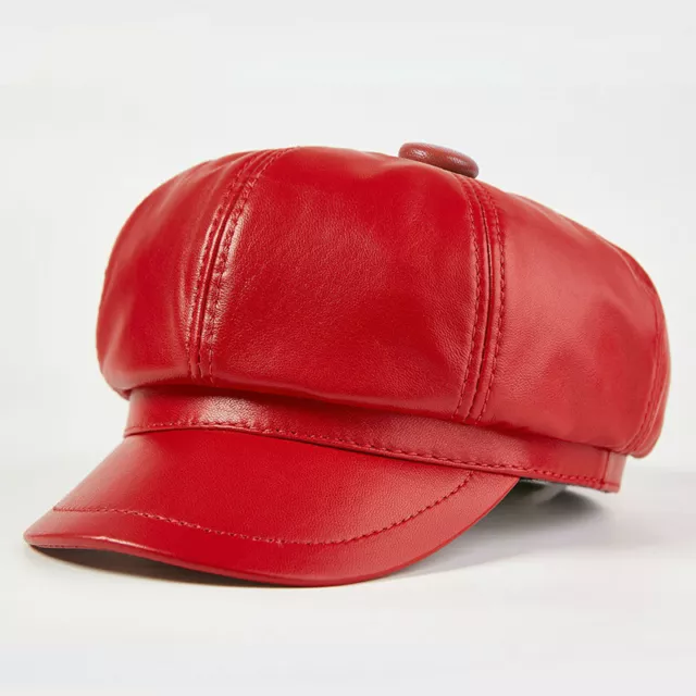 Femmes Vendeur de Journaux Gatsby Béret Casquette Gavroche Peau Mouton Faux Cuir