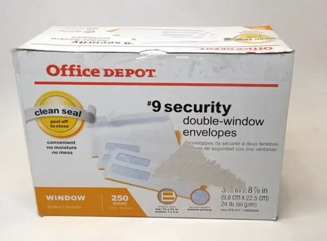 Office Depot White Seal Double-Window Envelope 3-7/8 x 8-7/8 Inch Pack Of 250