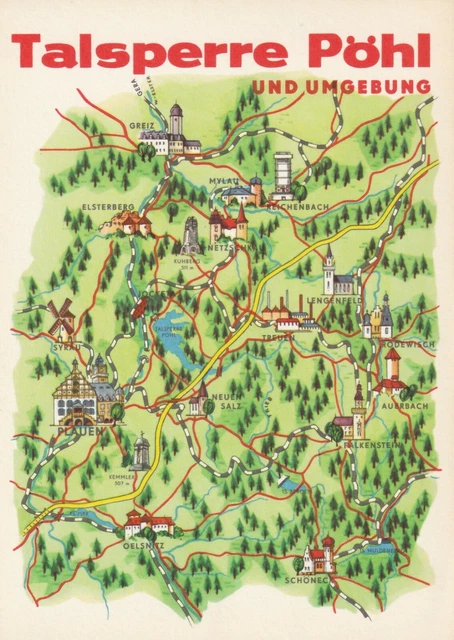 Karte Von Lübeck Und Umgebung AK MAP, LANDKARTE **TALSPERRE PÖHL und UMGEBUNG** 1968 £0.86 - PicClick UK