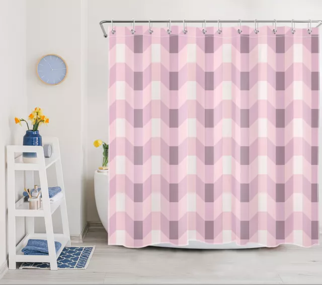 Pink Purple Stripe Check Plaid Modern Shower Curtain Bathroom Accessories Set 2