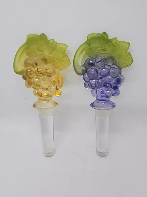 SET of 2 - Mikasa Crystal Wine Bottle Stoppers - Purple & Yellow Grapes, 6"x2.5"