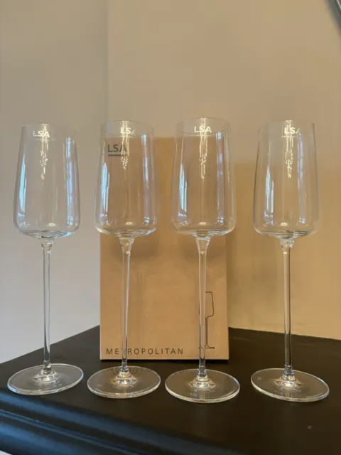 LSA International Metropolitan Champagne Flutes Set of 4 Clear Glass New In Box