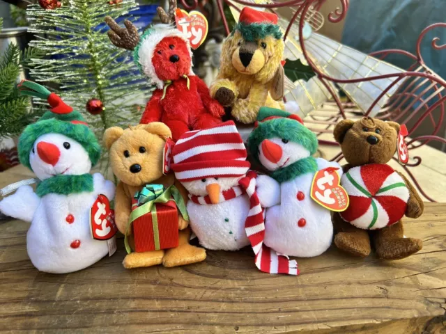 Ty Jingle Beanie Babies - HOLIDAY (SET OF 7) 4" PLUSH WT's Great Preowned