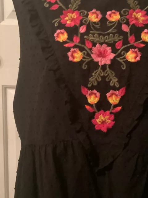🌸TIME & TRU Embroidered Black Swiss Dot Peasant Blouse Top Size XL 16/ ...