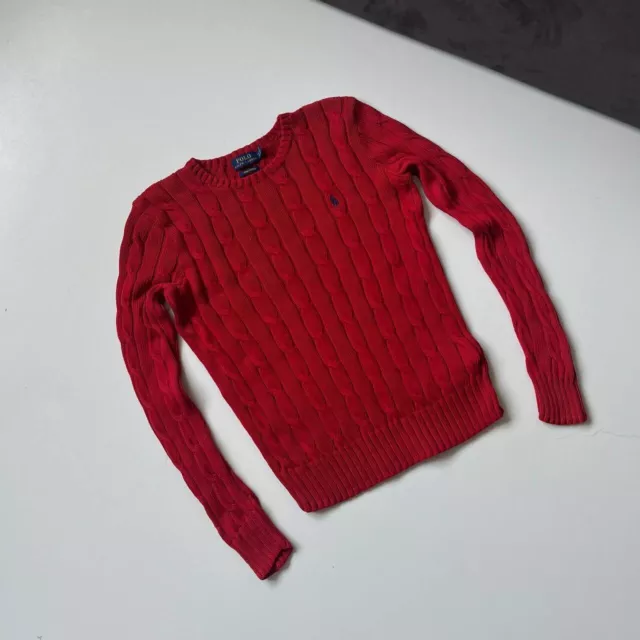 Polo Ralph Lauren Cable-Knit Jumper Womens Size S Red Crew Neck Sweater Preppy