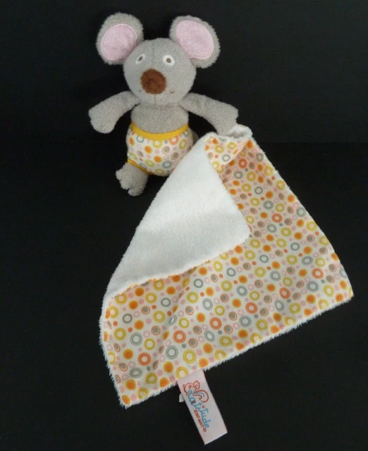 38. Doudou Plat Latitude Enfant Souris Mouchoir Gris Blanc Rose Rond - Ttbe