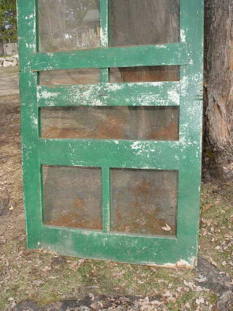 Vintage 1930s Green Painted Wooden Mortised Screen Door 8