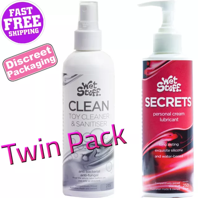 WET STUFF Secrets 250g Pump Personal Lubricant + Clean Sex Toy Sanitiser Cleaner