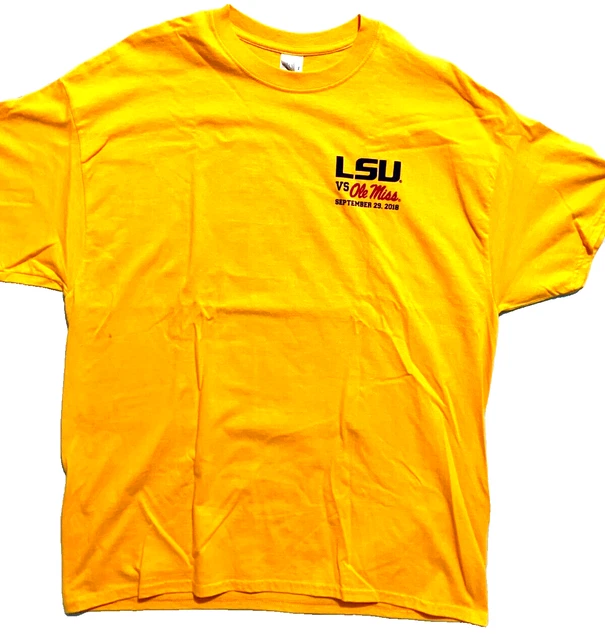 LSU Tigers Vs Ole Miss Rebels Gildan XL Gold T-Shirt Death Valley 9/29/18  VG+