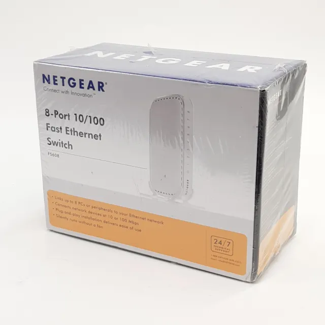 BNIB Netgear FS608 v3 8-Port 10/100 Mbps Fast Ethernet Switch Brand New Sealed