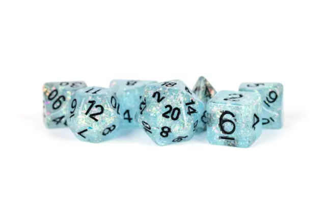 Metallic Dice Games LIC682 Flash Dice44; Blue with Black Numbers - Set of 7