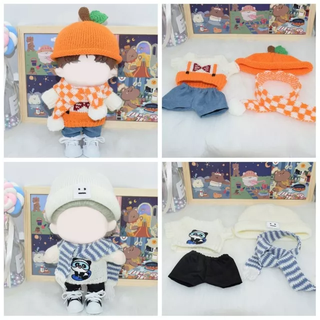 Knitting Clothes 20cm Doll Sweater Set Cap scarf Sweater Pants Mini Knitwear