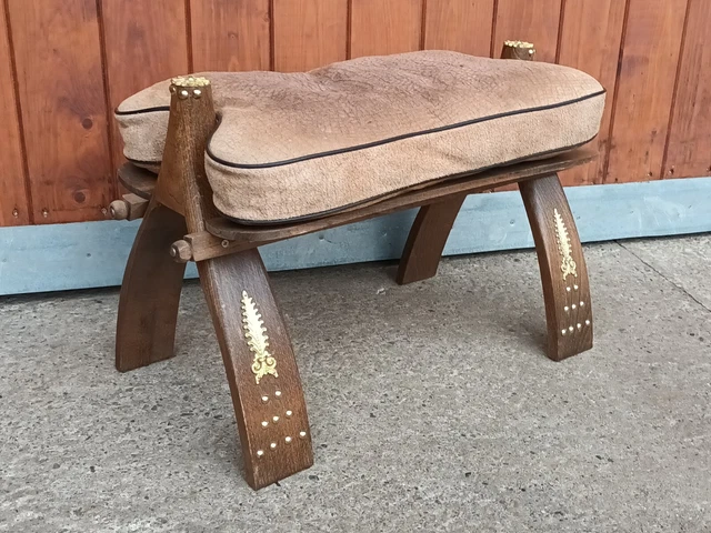 60er Vintage Hocker Sitzkissen Pouf Ottomane Kamelhocker Kaminhocker Leder 5