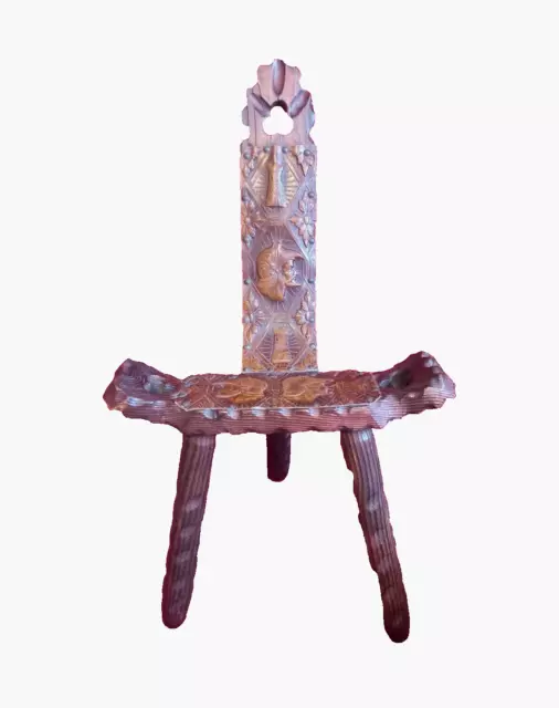 VTG Spanish Birthing Corner Stool Chair Oak 3 Legs Rustic Primitive Brutalist