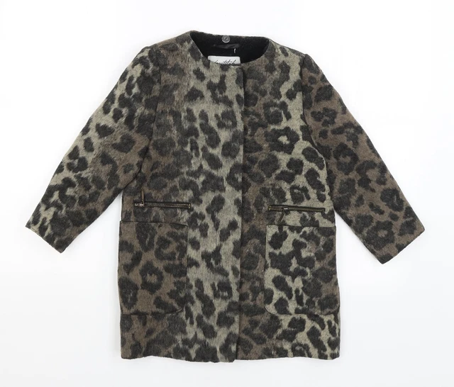 Matalan Girls Brown Animal Print Overcoat Coat Size 8 Years