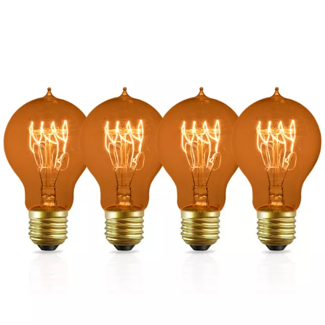 4 Pack of Dimmable A19 Vintage Edison Light Bulbs with Quad Loop Filament 2200K