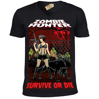 Zombie Cacciatore T-Shirt Femminile Apocalypse Walking Pinup Sexy Dead da Uomo V