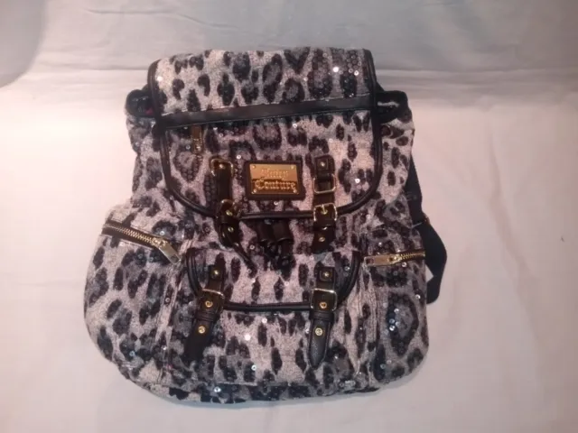 Juicy Couture Backpack Purse Leopard Print Silver Black Sequin Holographic
