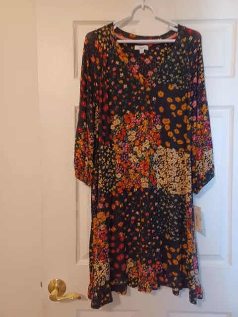 Kensie NWT Womens Size 1X Floral Peasant Dress Patchwork Design