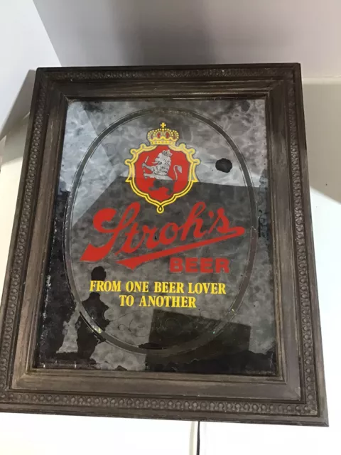 (Vtg) Strohs Beer Light Up Mirror Sign Game Room Man Cave  Detroit Mi