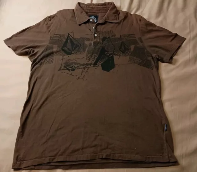 Volcom Mens Brown Size XL Cotton Short Sleeve Shirt collared Polo