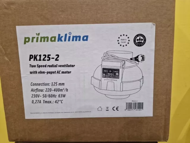 Prima Klima PK125-2 2 Stufig Rohrventilator 220- 400m³/h Abluft Ventilator