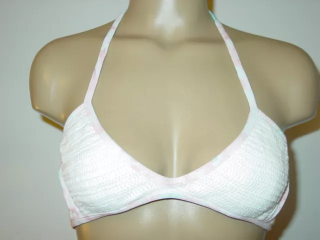 Lisa Maree White Crochet Swimsuit Top Strappy Back Pink Trim Made USA-S-NEW