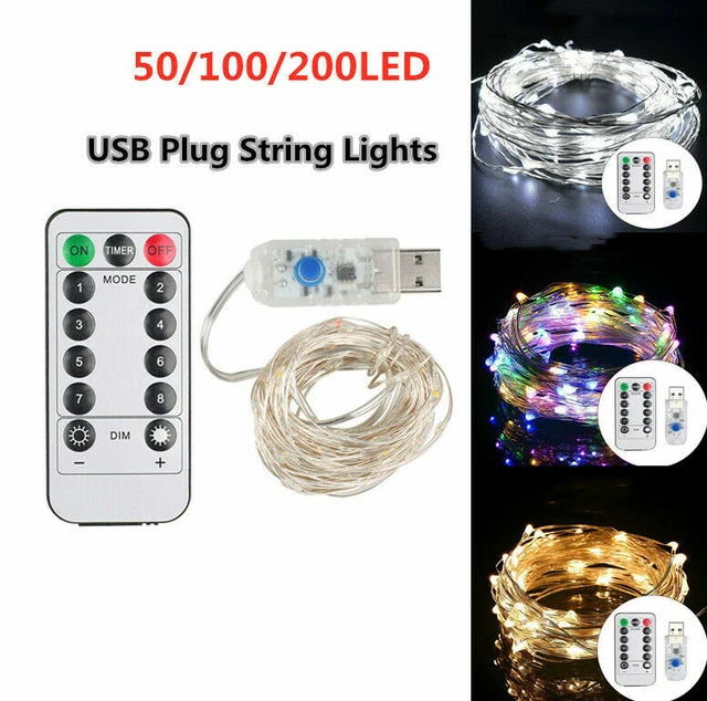 5-20M 50/100/200LED Copper Wire Party USB Twinkle LED String Fairy Lights Remote