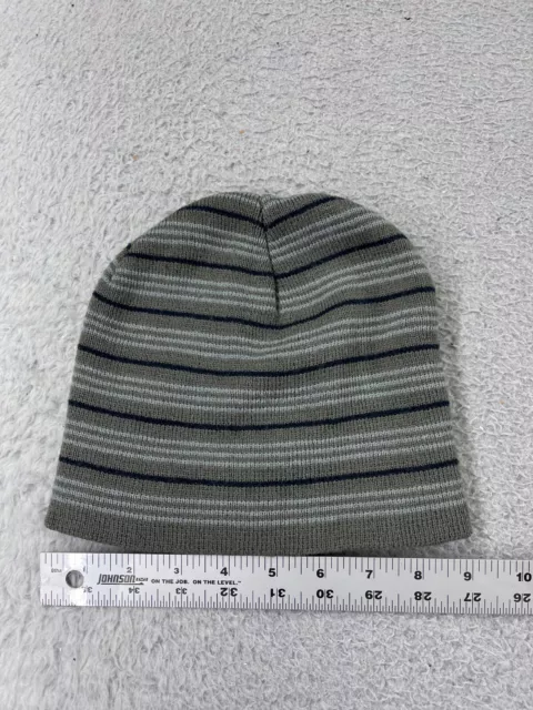 Beanie Toque Adult One Size Gray Black Stripe Knit 100% Acrylic Ski Snow