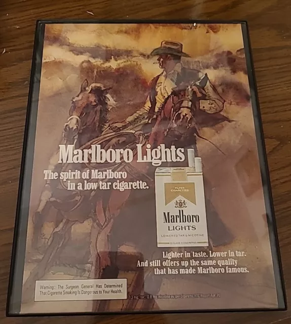 Marlboro Lights cigarettes vintage print ad 1976 art cowboy horse Framed 8.5x11