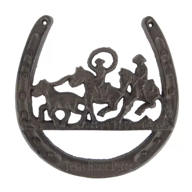 Lucky Horseshoe Cowboys Horses Rustic Cast Iron Decorative Western Wall Decor 6"