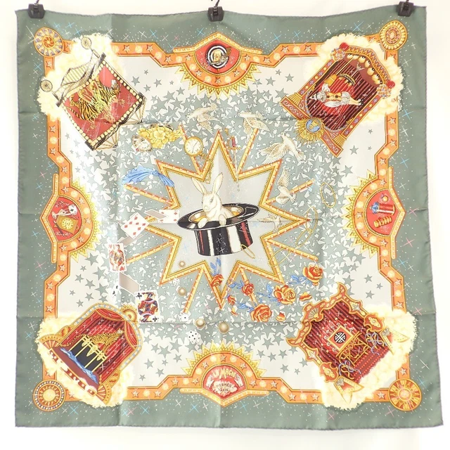 Hermes La Magie Magic Carre 90 Silk 100 Scarf Gray System Women
