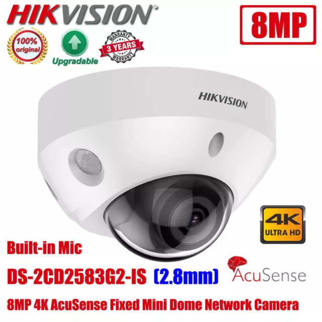 Hikvision DS-2CD2583G2-IS 8MP DarkFighter AcuSense Dome Camera PoE In Mic 2.8mm