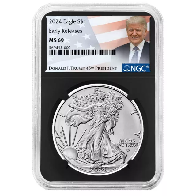 2024 $1 American Silver Eagle NGC MS69 ER Trump Label Retro Core