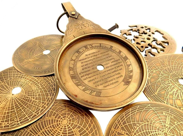 Mariner's Astrolabe Arabic Navigation Calendar Astrological Brass Engraved Antiq
