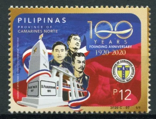 Philippines Stamps 2020 MNH Camarines Norte Province 100 Years Tourism 1v Set