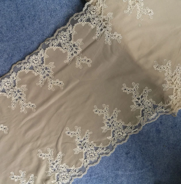 3.5 Yards 11.5" wide Satin Taupe Lace with Embroidered Rayon Venise Flower b0342