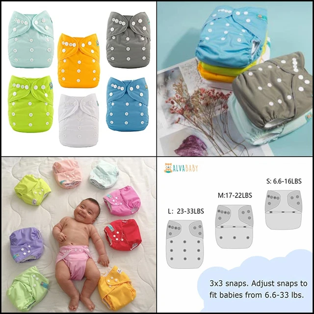 ALVABABY Baby Cloth Diapers Adjustable Washable 6 Pack with 12 Inserts 6BM98