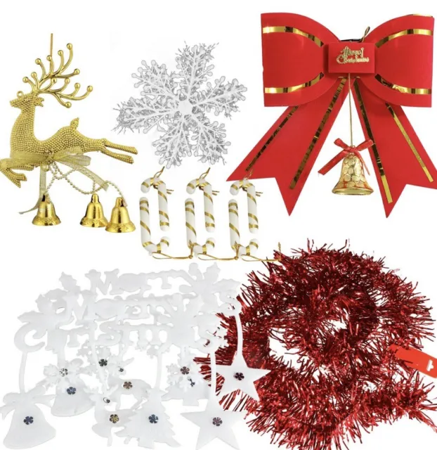 Christmas Xmas Bowknot Ribbon Snowflake Walking Stick Deer Jingle Decor Set