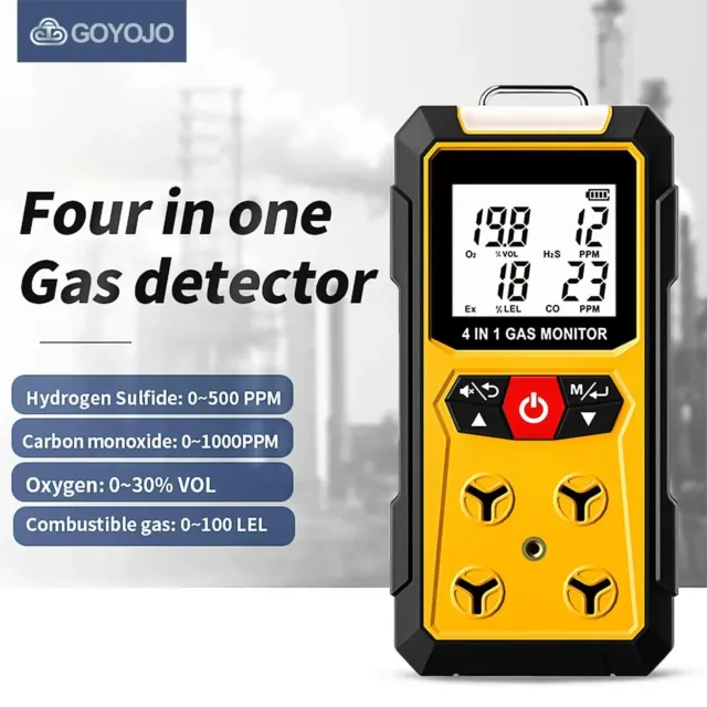 4 in 1 Portable Multi Gas Detector O2 CO/ H2S /EX Gas Leak Meter with LCD Screen