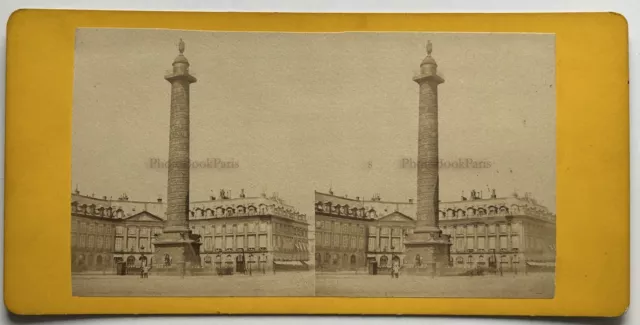 FRANCE Paris Colonne Vendôme Place c1865 Photo Stereo Albumine Vintage P77L7n