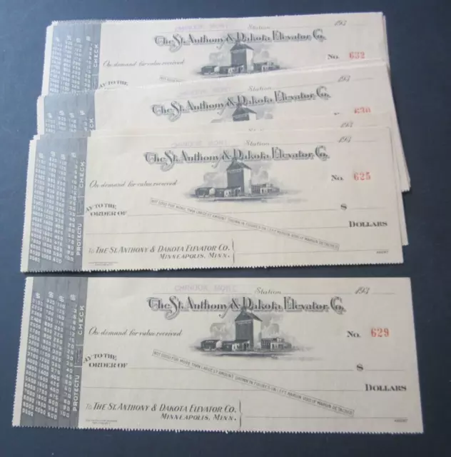 Lot of 25 Old 1930's St. Anthony & Dakota Elevator BANK CHECKS - Chinook MT Sta.